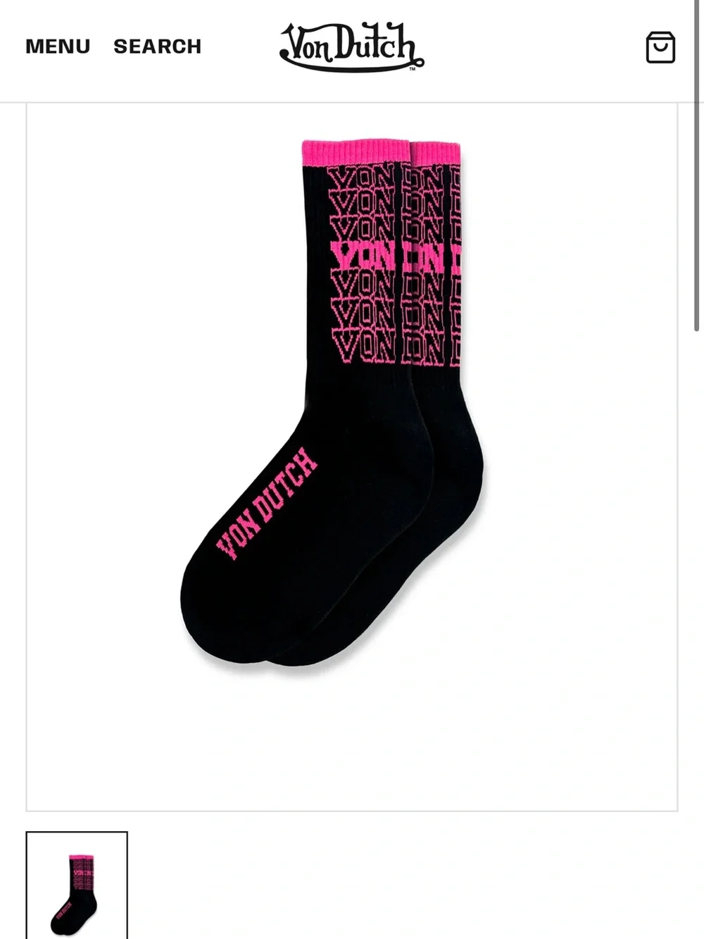 Von Dutch Black Crew Socks with Hot Pink Logo